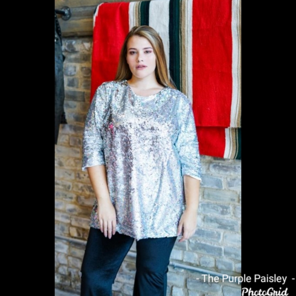 Silver Sequined Top Plus Size